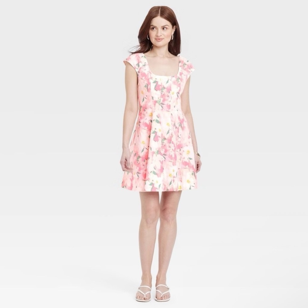 a new day Women’s Pink Floral Corset Woven Mini A-Line Dress Size 12
